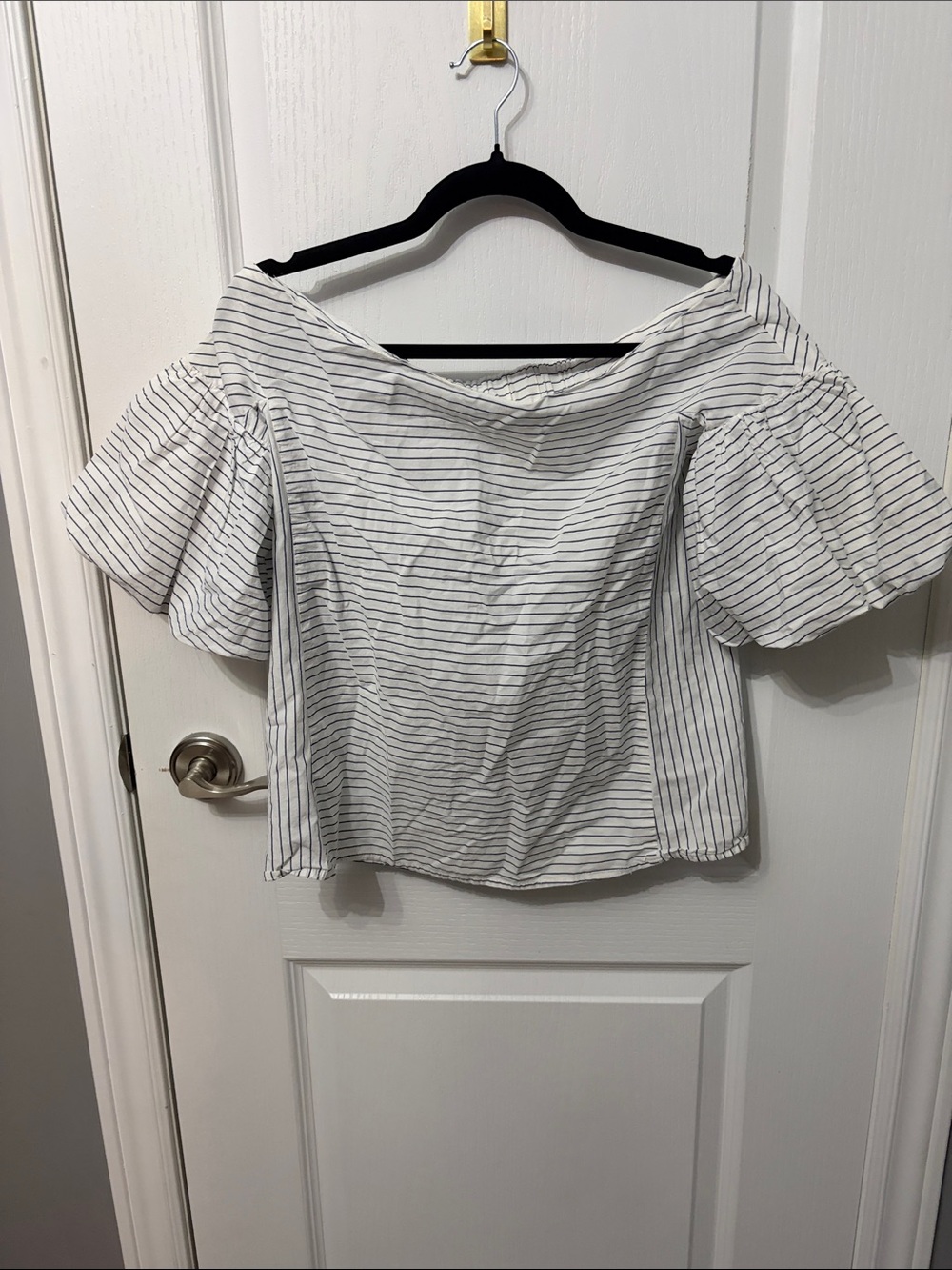 H&M Off-Shoulder White and Navy Stripe Women’s Top